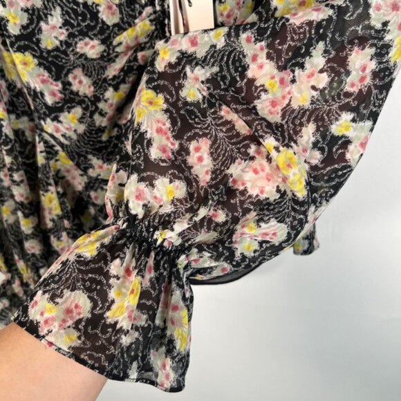 NWT cinq a sept Elastic Cuffs LS Vneck Tie Front Floral Sheer Kimberly Top XS - Picture 11 of 16